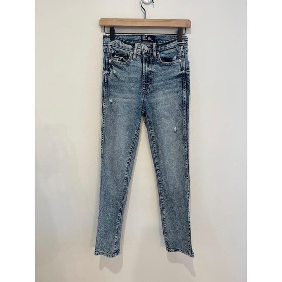 GAP Denim - GAP High Rise Vintage Slim Jeans Acid Wash Distressed Blue Women's Size 25